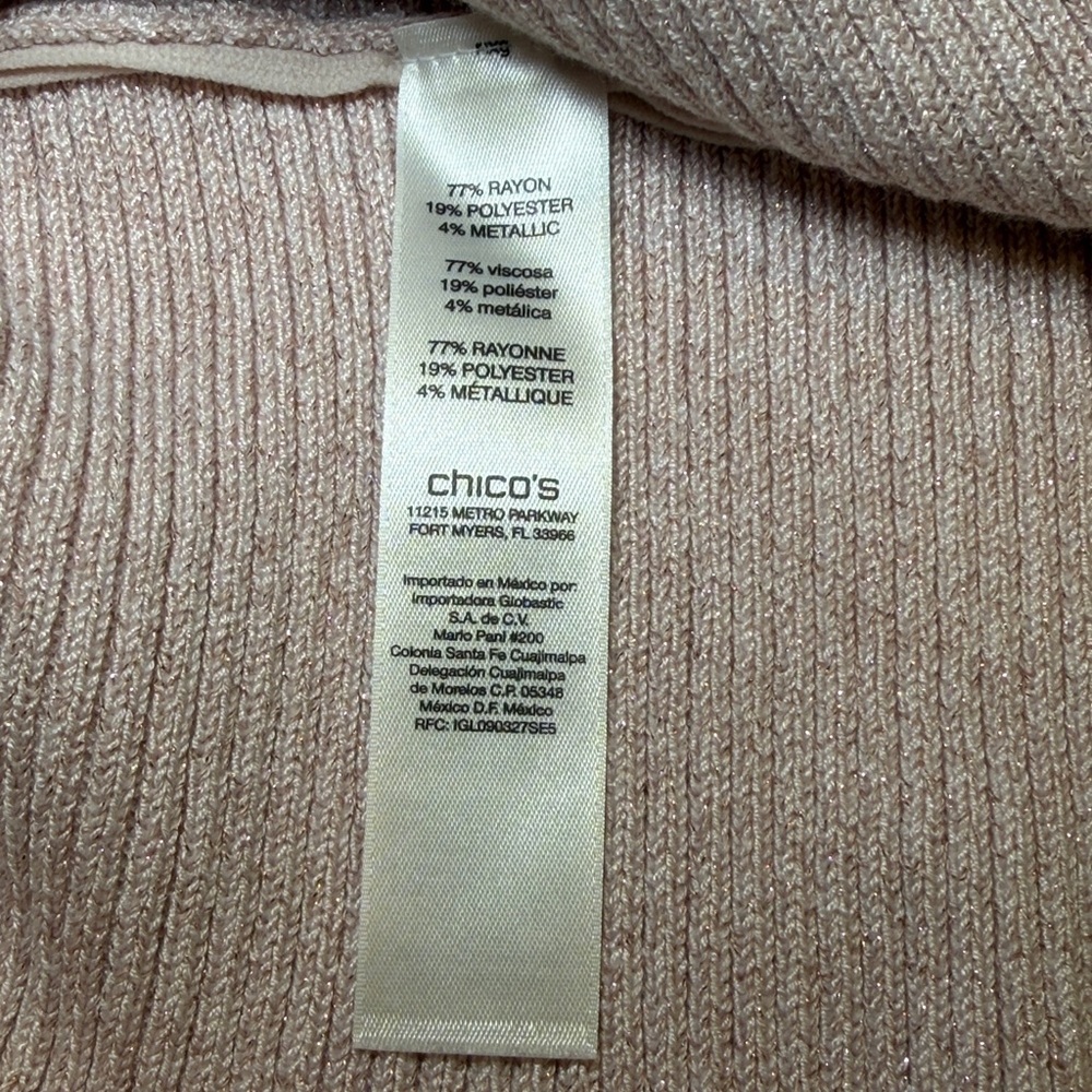 Chicos Pink Ribbed Gold Metallic Shimmer Pullover Sweater Size 3 (16/XL) - Picture 4 of 5